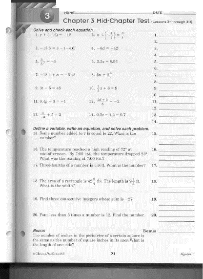 Chapter 3, Mid Chapter Test